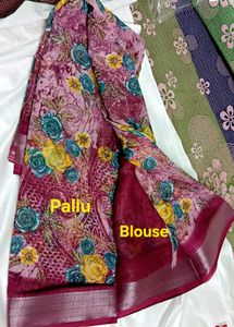 New Elegant Cotton Linen Floral Saree with Blouse