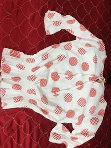 White &amp; Red Patterned Top