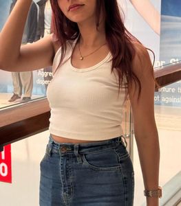 White Ribbed Halter Tank Top