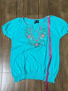 Cyan Embroidery Top