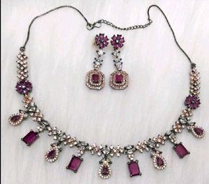 Pinkish Purple American Dimond Jewelary Set