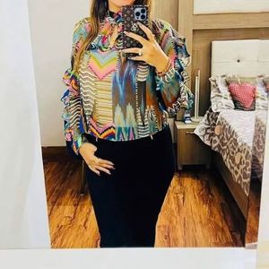 Colorful Ruffle Sleeve Top