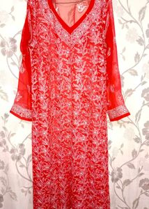 Red Lakhnavi Kurta