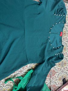 Green Pearl Embellished Top | 5XL