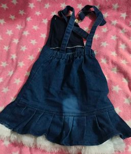 Cute 'Sweet Look Girls' Tee With Denim Dungaree