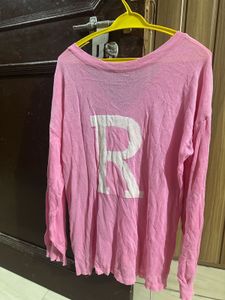 Pink V-Neck Long Sleeve Top with R detailing