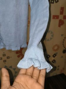 Light Blue Ruffle Trim Cardigan