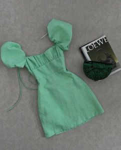 ZARA - Green Gingham Check Puff Sleeves Dress