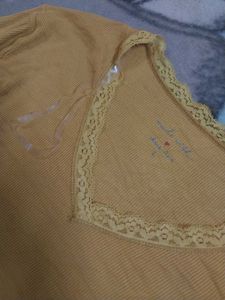 Lace Trim Ribbed Top