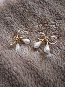 Pearl Drop Bow Earrings