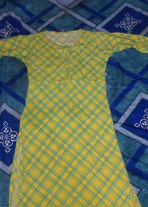 New Gerua Checked Kurti With Pompom
