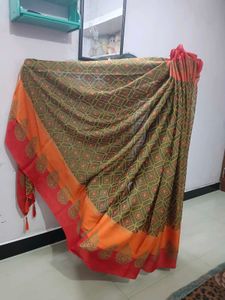 Red &amp; Orange Silk Blend Saree