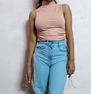 Ribbed High Neck Top With Dori