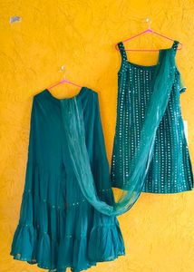 Green Embroidered plazoo suit
