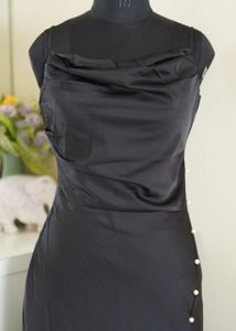 Black Satin Cowl Neck Dress