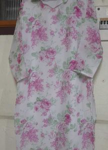 White Floral Kurthi With Collar