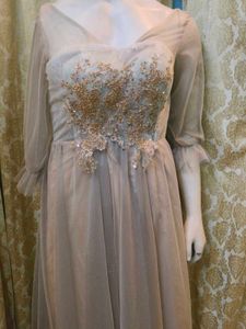 Goldish Grey Embellished Tulle Corset GownDress