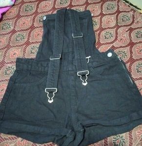 Black Denim Overalls Shorts