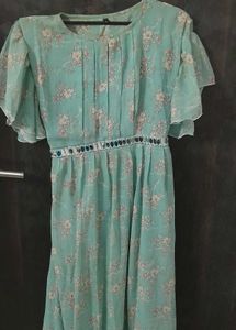 Floral Green Midi Dress with Flutter Sleeve