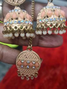 Peach Jhumka Earrings