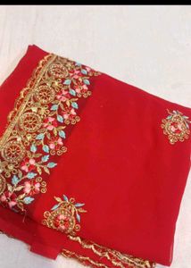 Elegant Red Embroidered Saree
