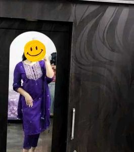 Purple Embroidered Kurta Set With Dupatta