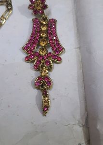 Pink And Golden Stones Jwellery Set