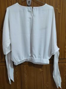 White Crop Top with Tie Sleeves