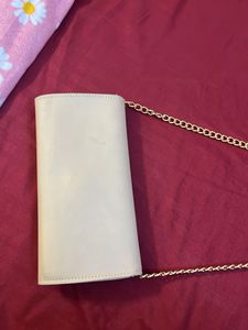 Beige Sling Bag With Golden Hardware