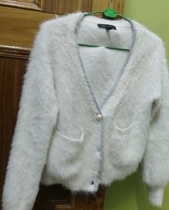 Fluffy White Cardigan