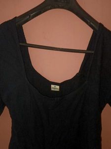 Black Square Neck Puff Sleeve Dress