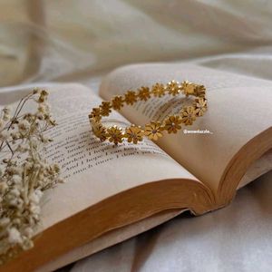 Gold Flower Bangle Bracelet, Anti Tarnish