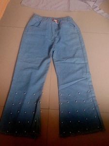 XL Size Cute Top &amp; Pearl Denim Jeans Set