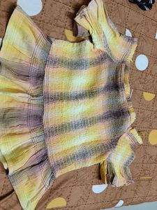 Yellow Plaid Off-Shoulder Top