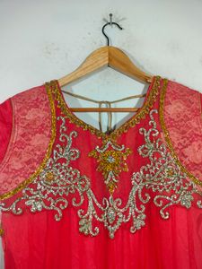 Corel Red With Gold Anarkali (Women's)