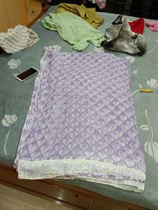 Purple Leaf Print Saree