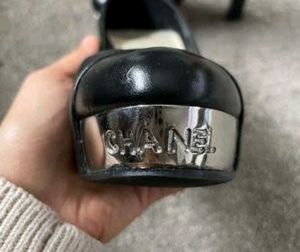 Chanel Black Leather Cap Toe Pumps