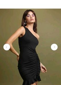 Asymmetrical Shoulder Black Dress