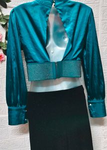 Size S/M 🎁Buy 2 Get 1 Free 🎁Teal SatinCrop Top