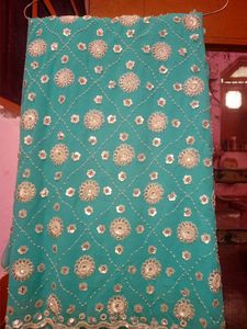 Sky-blue Full Embroidery Partywear Saare
