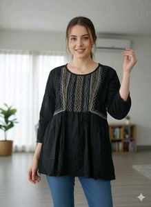 Embroidered Black Tunic Top