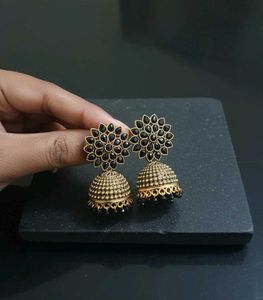 Black Stone Jhumka Earrings