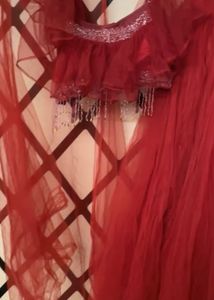 Red Embellished Blouse with lehenga