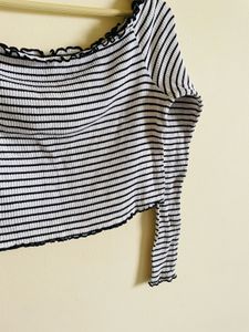 Striped Off-Shoulder Long Sleeve Top