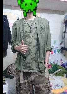 SPAO Men Relaxed Band Collar Olive Shirt