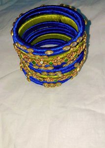 Silk Thread Bangles - Blue &amp; Green