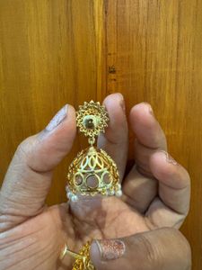 white AD Stone Golden Jhumka  For Women’s &amp; Girls