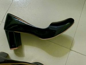 Black Leather Block Heels