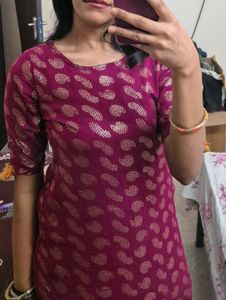 Foil Print Asymmetric A-line Wine Colour Kurti