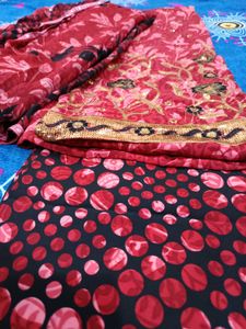 Unstitched Red Floral suit set